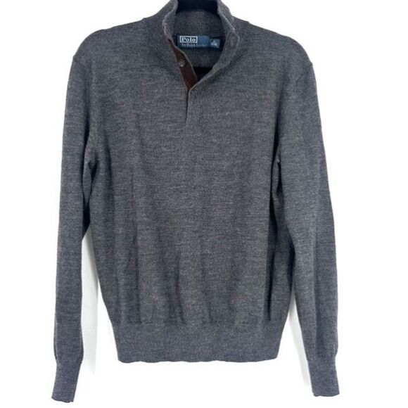 Vintage Polo Ralph Lauren Merino Wool Popover Sweater XS Leather Collar Preppy - Picture 1 of 9